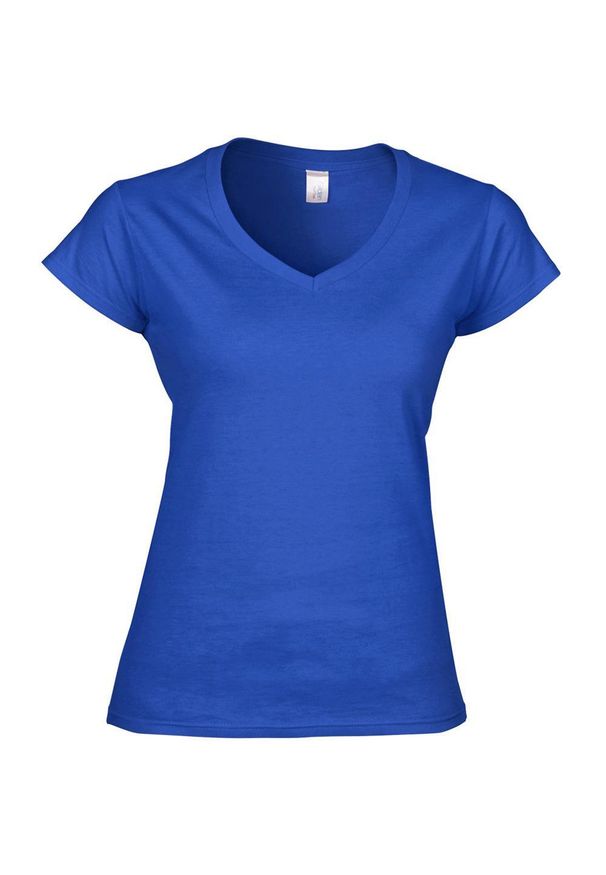 GILDAN - Koszulka Damska Krótki Rękaw VNeck. Kolor: niebieski. Długość rękawa: krótki rękaw. Długość: krótkie. Sport: turystyka piesza
