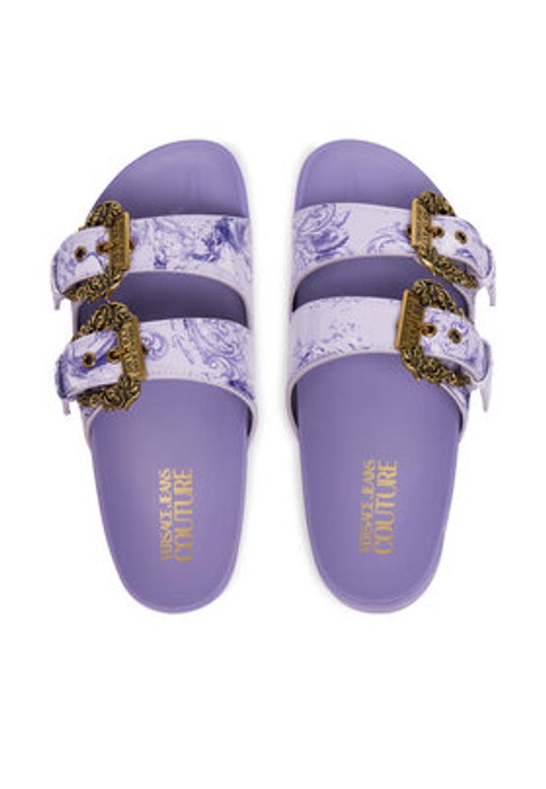 Versace Jeans Couture Klapki 80VA3SM1 ZS366 338 Fioletowy. Kolor: fioletowy. Materiał: skóra