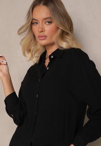 Renee - Czarny Wiskozowo-Lniany Komplet z Koszulą i Luźnymi Spodniami Hanorwen. Kolor: czarny. Materiał: len, wiskoza #5