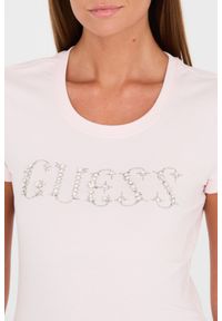 Guess - GUESS Różowy damski t-shirt bawełniany Stones Logo Tee, Rozmiar XL. Kolor: różowy. Materiał: bawełna #4