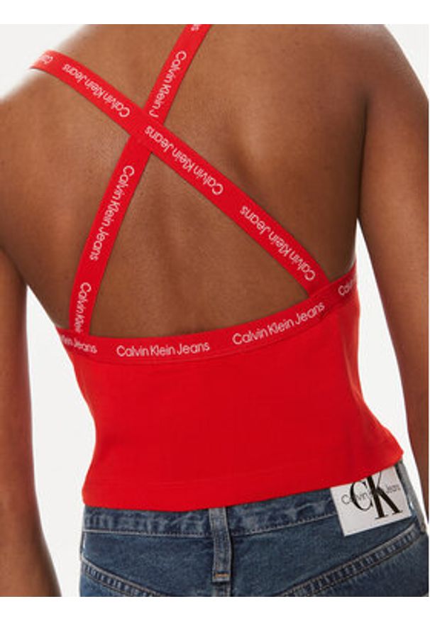 Calvin Klein Jeans Top Logo J20J223110 Czerwony Slim Fit. Kolor: czerwony. Materiał: bawełna
