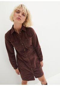 bonprix - Sukienka sztruksowa ze stretchem. Kolor: brązowy. Materiał: sztruks #1