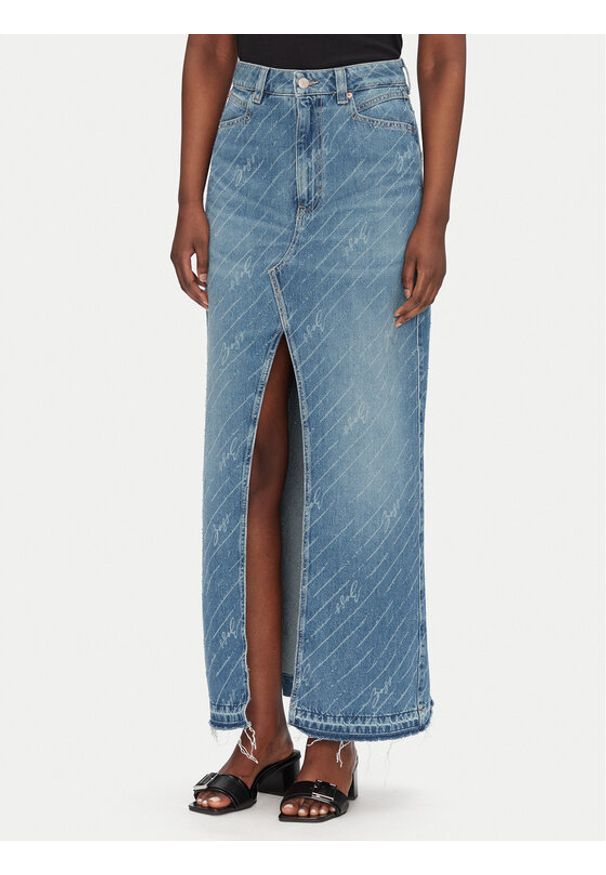 BOSS Spódnica jeansowa 50542445 Niebieski Regular Fit. Kolor: niebieski. Materiał: bawełna