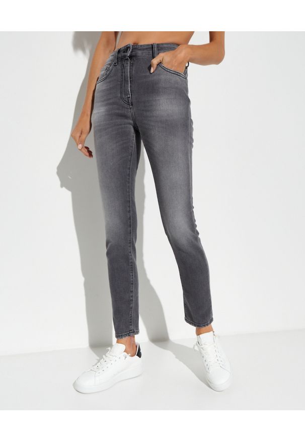 PALM ANGELS - Szare jeansy Skinny Fit. Kolor: szary. Wzór: aplikacja