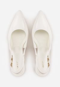 Born2be - Białe Szpilki VICES z Odkrytą Piętą i Elegancką Aplikacją przy Pasku Naterena. Okazja: na co dzień. Zapięcie: pasek. Kolor: biały. Materiał: jeans. Wzór: aplikacja. Obcas: na szpilce. Styl: elegancki #7