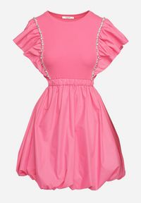 Born2be - Fuksjowa Sukienka Altheia. Kolor: różowy. Materiał: bawełna, tkanina, tiul. Wzór: jednolity, aplikacja. Typ sukienki: bombki. Styl: klasyczny. Długość: mini #3
