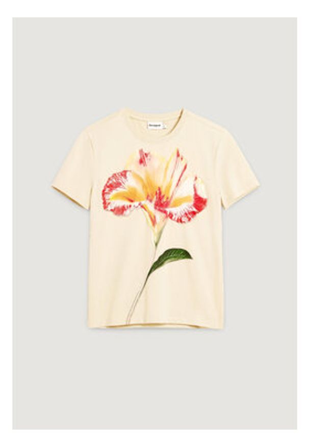Desigual T-Shirt Estocolmo 26SWTK03 Beżowy Regular Fit. Kolor: beżowy. Materiał: bawełna