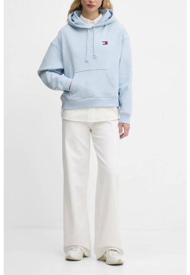 Tommy Jeans - TOMMY JEANS Błękitna damska bluza z kapturem, Rozmiar S. Typ kołnierza: kaptur. Kolor: niebieski