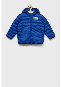 EA7 Emporio Armani kurtka dziecięca. Okazja: na co dzień. Typ kołnierza: kaptur. Kolor: niebieski. Materiał: włókno, materiał. Styl: casual #1