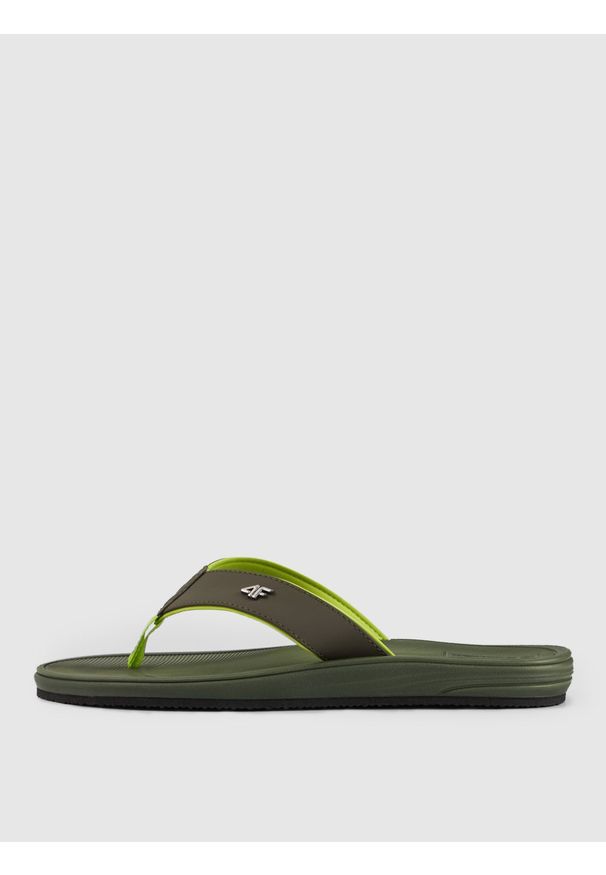 4f - 4F Japonki męskie - khaki 44. Okazja: na co dzień, na spacer, na plażę. Kolor: oliwkowy, wielokolorowy, brązowy. Materiał: materiał, guma, skóra. Wzór: paski. Sezon: lato. Styl: sportowy, casual
