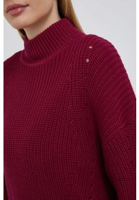 Hugo Sweter bawełniany damski kolor fioletowy ciepły z golfem. Typ kołnierza: golf. Kolor: fioletowy. Materiał: bawełna. Długość rękawa: raglanowy rękaw