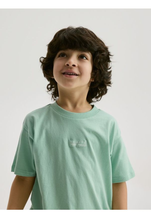 Reserved - Bawełniany t-shirt - jasnozielony. Kolor: zielony. Materiał: bawełna