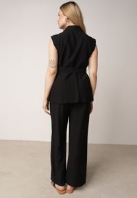Born2be - Czarny Komplet z Topem o Fasonie Kamizelki z Paskiem i Szerokimi Spodniami z Wiskozą Zarinesh. Kolor: czarny. Materiał: wiskoza #3