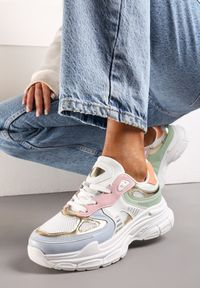 Renee - Biało-Niebieskie Sneakersy z Siateczkowymi i Metalicznymi Wstawkami Telarisa. Kolor: biały #1