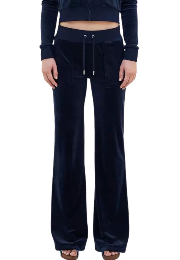 Juicy Couture - JUICY COUTURE Granatowe spodnie dresowe damskie Layla Low Rise Pocket, Rozmiar XS. Stan: obniżony. Kolor: niebieski. Materiał: dresówka