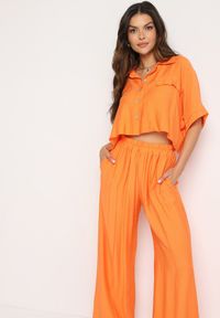 Born2be - Pomarańczowy Wiskozowy Komplet 2-Częściowy Luźna Koszula Spodnie z Szerokimi Nogawkami Ulvitela. Kolor: pomarańczowy. Materiał: wiskoza #3