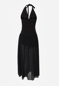 Born2be - Czarna Sukienka z Wiązanym Dekoltem Typu Halter i Biżuteryjnymi Guzikami Raena. Okazja: na co dzień. Typ kołnierza: dekolt halter. Kolor: czarny. Typ sukienki: proste. Styl: casual. Długość: midi #8