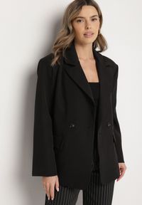 Born2be - Czarna Dwurzędowa Marynarka o Pudełkowym Kroju Oversize Kosalia. Okazja: na spotkanie biznesowe, na co dzień. Kolor: czarny. Materiał: jeans. Styl: klasyczny, casual, elegancki, biznesowy #3