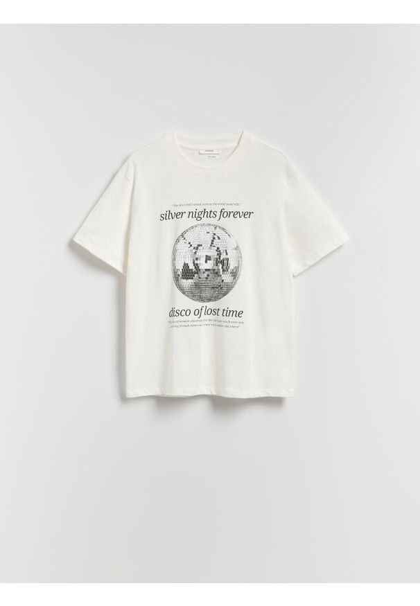 Reserved - T-shirt z nadrukiem - złamana biel. Materiał: bawełna. Wzór: nadruk