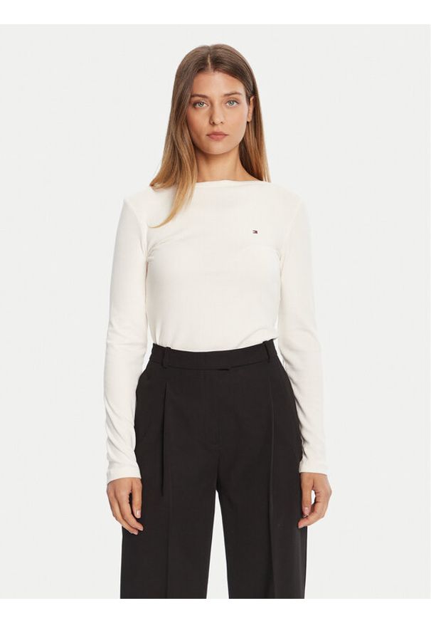 TOMMY HILFIGER - Tommy Hilfiger Bluzka WW0WW47309 Écru Slim Fit. Materiał: wiskoza