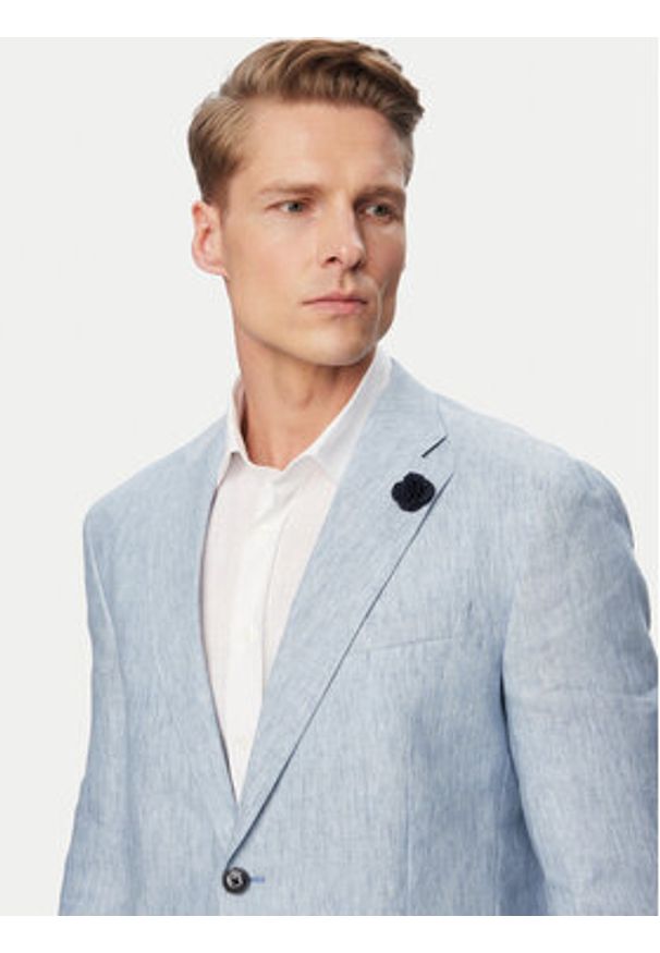 JOOP! Marynarka Hoverest 30102592 Niebieski jasny Slim Fit. Kolor: niebieski. Materiał: len