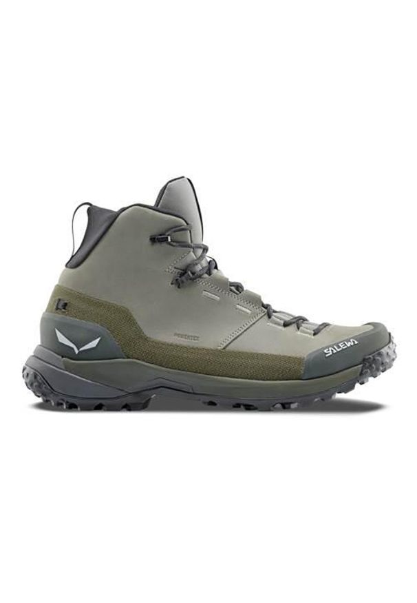 Buty trekkingowe męskie Salewa Puez Leather Mid Powertex. Kolor: zielony. Materiał: materiał. Szerokość cholewki: normalna