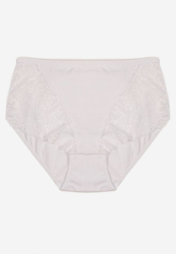 Renee - Białe Majtki Figi z Bawełny Zdobione Koronką Idiara. Kolekcja: plus size. Kolor: biały. Materiał: koronka, bawełna. Wzór: koronka, aplikacja