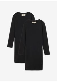 bonprix - Sukienka z dżerseju z elastycznej mieszanki bawełny organicznej (2-pak). Kolor: czarny. Materiał: jersey, bawełna. Długość rękawa: długi rękaw