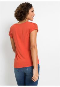 Shirt z koronką bonprix czerwony cynamonowy. Kolor: czerwony. Materiał: koronka. Wzór: koronka #4