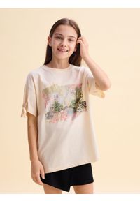 Reserved - T-shirt z nadrukiem - beżowy. Kolor: beżowy. Materiał: bawełna. Wzór: nadruk