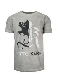 Otto Kern - T-shirt Szary Bawełniany, Męski, z Nadrukiem, Krótki Rękaw, U-neck. Okazja: na co dzień. Kolor: szary. Materiał: bawełna. Długość rękawa: krótki rękaw. Długość: krótkie. Wzór: nadruk. Sezon: wiosna, lato. Styl: casual #1