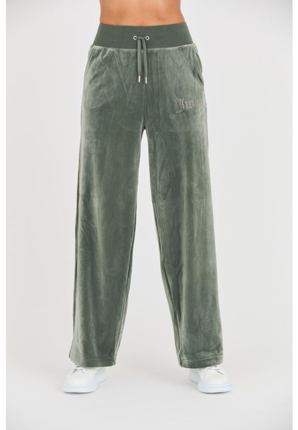 Juicy Couture - JUICY COUTURE Zielone damskie spodnie Bexley Velour Track Pants, Rozmiar M. Kolor: zielony