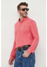 Polo Ralph Lauren koszula bawełniana męska kolor czerwony regular z kołnierzykiem button-down. Typ kołnierza: button down, polo. Kolor: czerwony. Materiał: bawełna. Długość rękawa: długi rękaw. Długość: długie. Wzór: gładki