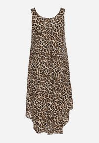 Born2be - Ciemnobeżowa Rozkloszowana Sukienka z Bawełny w Panterkę Natiloria. Okazja: na co dzień. Kolor: beżowy. Materiał: bawełna. Długość rękawa: długi rękaw. Wzór: motyw zwierzęcy. Styl: casual, elegancki #3