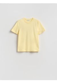 Reserved - T-shirt z bawełny merceryzowanej - żółty. Kolor: żółty. Materiał: bawełna