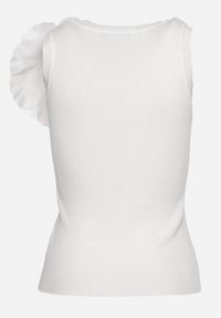 Born2be - Biały Top Koszulka bez Rękawów z Aplikacją Kwiatu Umalia. Okazja: na co dzień. Kolor: biały. Materiał: jeans. Długość rękawa: bez rękawów. Wzór: aplikacja, kwiaty. Styl: casual, elegancki #7
