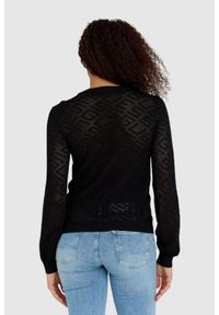 Guess - GUESS Czarny sweterek dzianinowy w monogram guess, Rozmiar L. Kolor: czarny. Materiał: wiskoza, dzianina