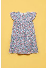 OVS - Sukienka dziecięca. Kolor: niebieski. Materiał: tkanina, bawełna, poliester, materiał. Wzór: kwiaty. Typ sukienki: rozkloszowane. Długość: mini #1
