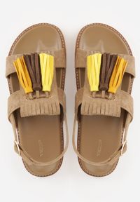 Renee - Beżowe Sandały VICES z Frędzlami w Stylu Boho Wind. Okazja: na spacer. Zapięcie: sprzączka. Kolor: beżowy. Materiał: jeans, len. Styl: boho #5