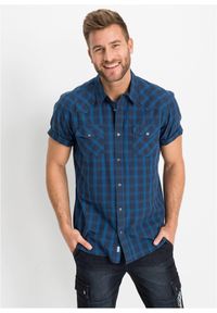 bonprix - Koszula z krótkim rękawem, z czystej bawełny. Kolor: niebieski. Materiał: bawełna. Długość rękawa: krótki rękaw. Długość: krótkie. Styl: klasyczny #1