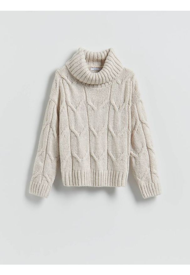 Reserved - Golf z domieszką wełny - kremowy. Typ kołnierza: golf. Kolor: kremowy. Materiał: wełna