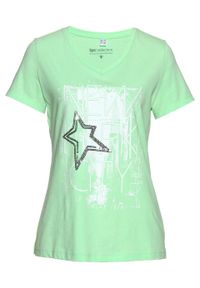T-shirt bonprix kremowy miętowy. Kolor: zielony. Styl: elegancki #1