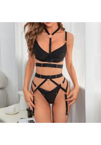 Intica - Zestaw bielizny harness na specjalne okazje Tiphani. Kolor: czarny. Materiał: materiał #7