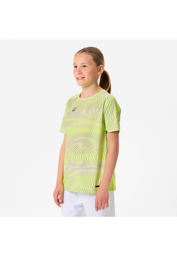 KIPSTA - Koszulka piłkarska dla dzieci Kipsta Club Wavy. Kolor: szary, żółty, wielokolorowy, zielony, biały. Materiał: poliester, materiał, tkanina. Sezon: lato. Sport: piłka nożna