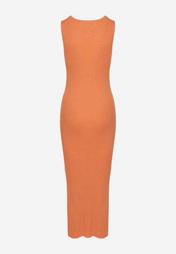 Born2be - Pomarańczowa Sukienka Bodycon z Prążkowanej Lekkiej Dzianiny z Metaliczną Nitką Ithiles. Kolor: pomarańczowy. Materiał: dzianina, prążkowany. Typ sukienki: bodycon. Styl: elegancki