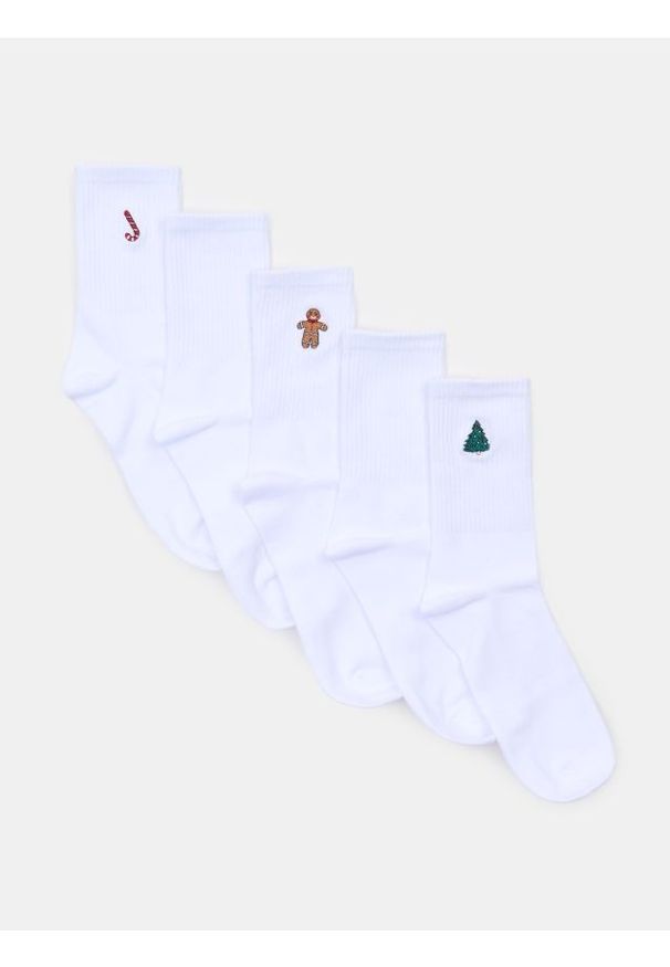 Sinsay - Prążkowane skarpetki 5 pack - biały. Kolor: biały. Materiał: prążkowany