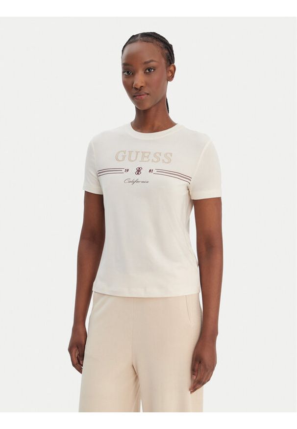 Guess T-Shirt V6GI06 K2967 Écru Regular Fit. Materiał: lyocell