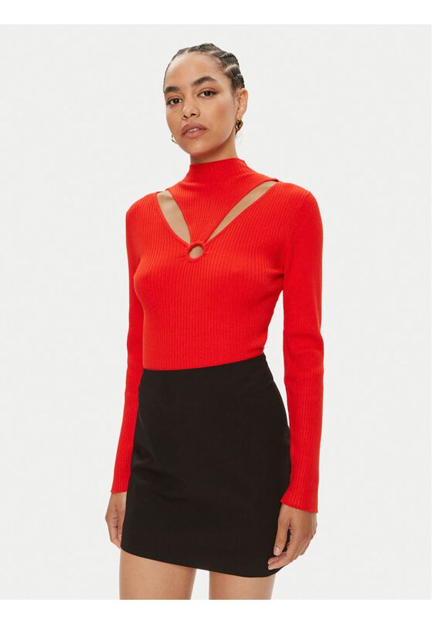 Morgan Sweter 241-MELINE Czerwony Slim Fit. Kolor: czerwony. Materiał: syntetyk, wiskoza