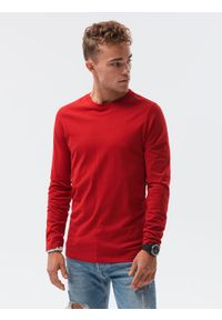 Ombre Clothing - Longsleeve męski bez nadruku L138 - czerwony - XXL. Kolor: czerwony. Materiał: bawełna. Długość rękawa: długi rękaw. Styl: klasyczny #3
