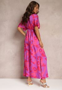 Renee - Fuksjowa Rozkloszowana Sukienka Maxi z Wycięciami Aleri. Kolor: różowy. Długość: maxi